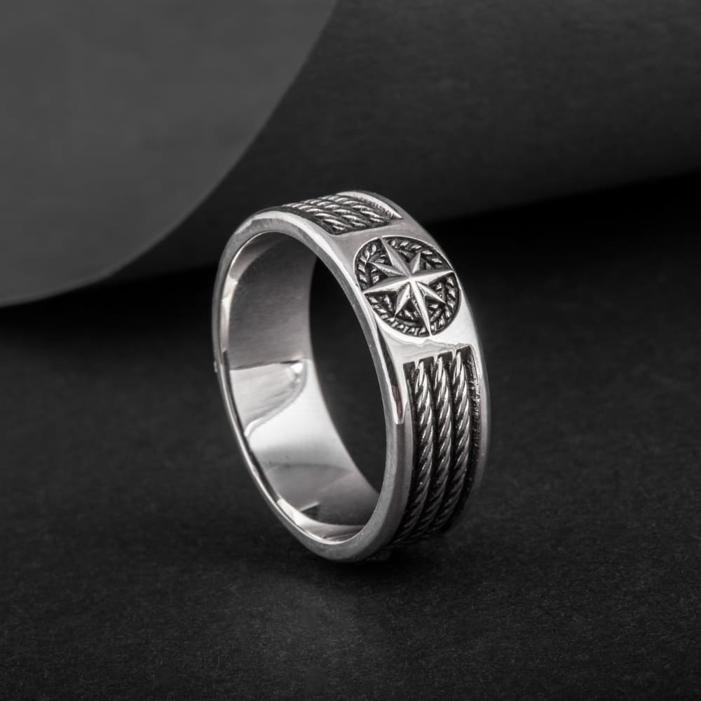 Handcrafted Compass Star Ring - Sterling Silver