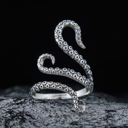 Handcrafted Writhing Tentacles Ring - Sterling Silver