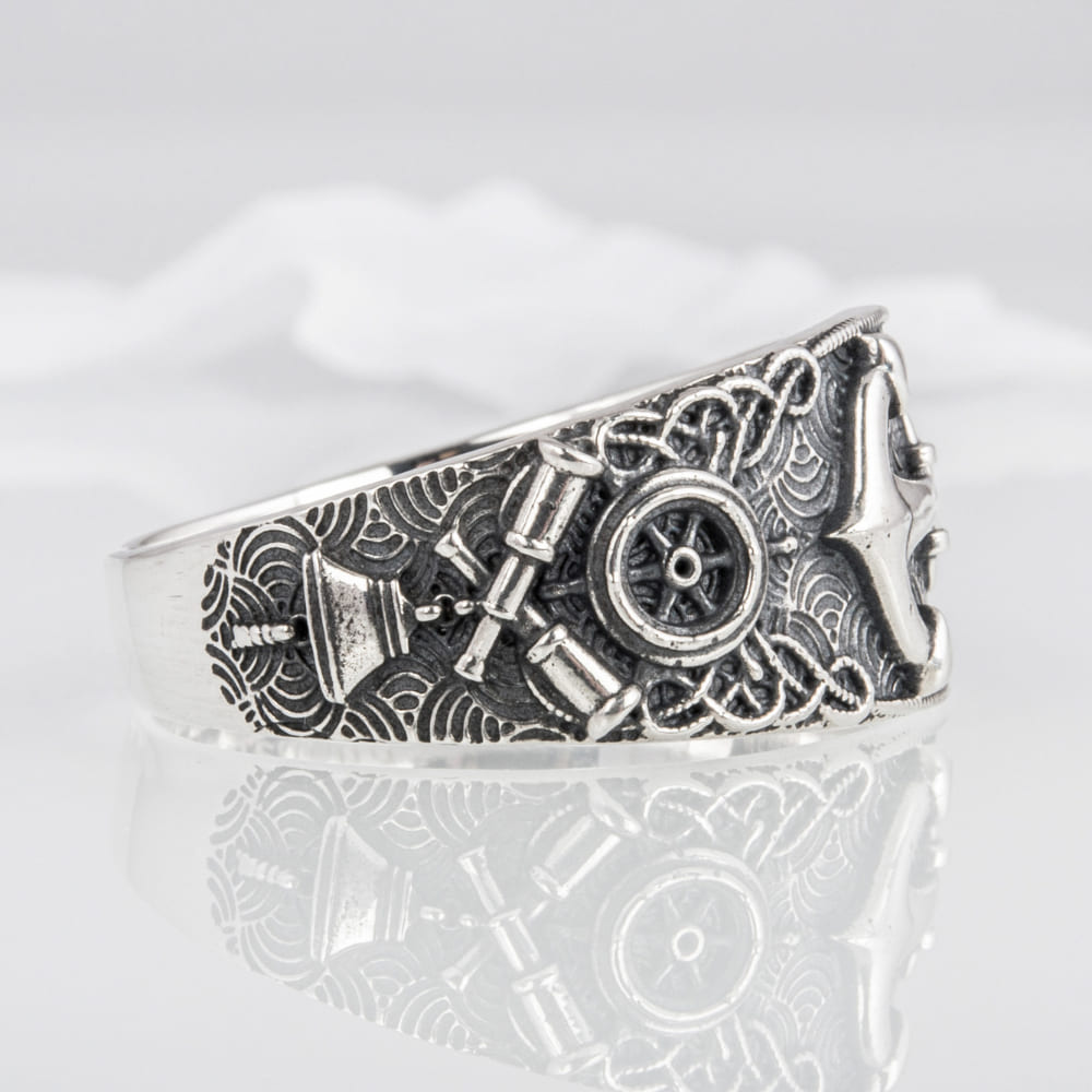 Handcrafted Nautical Ornament Anchor Ring - Sterling Silver