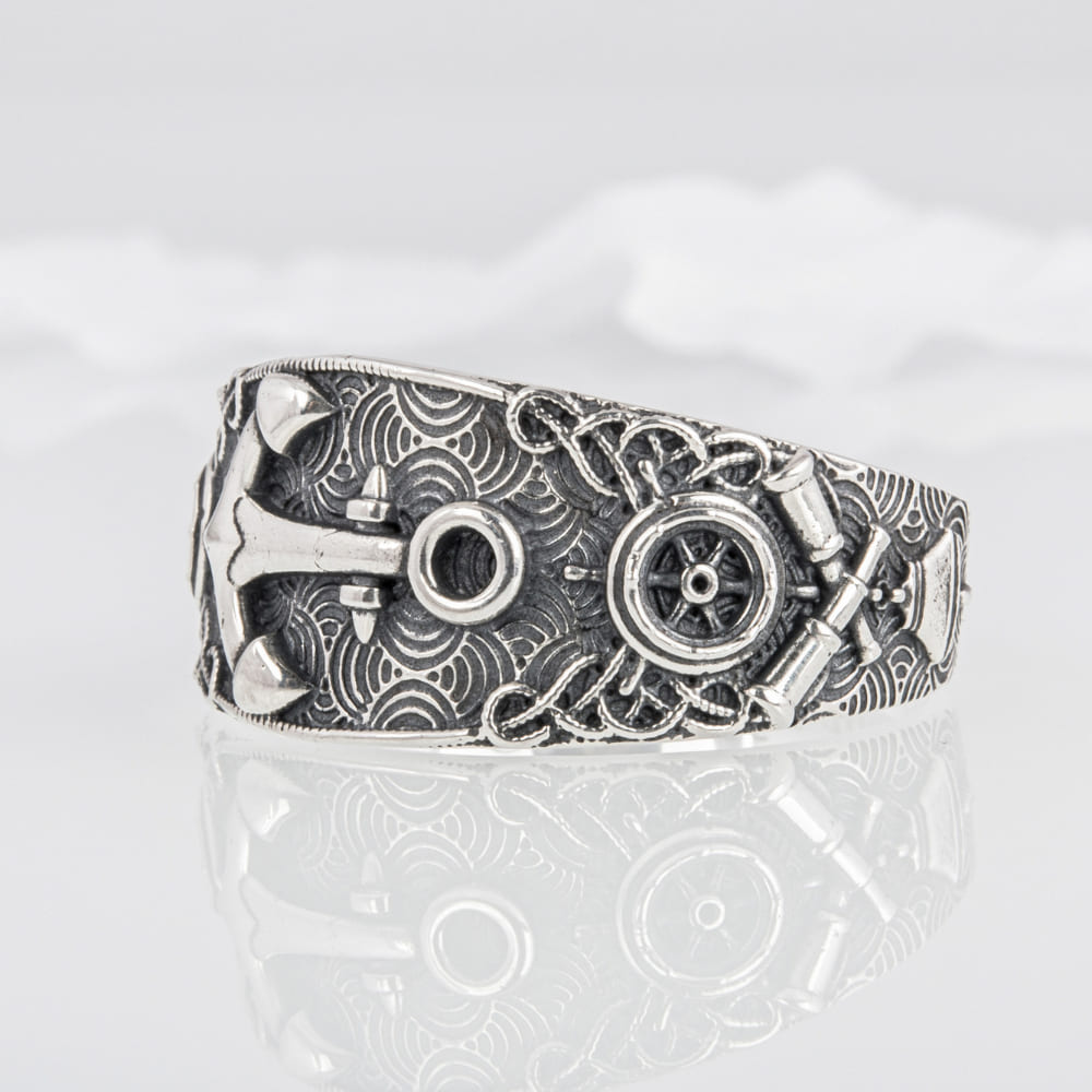 Handcrafted Nautical Ornament Anchor Ring - Sterling Silver