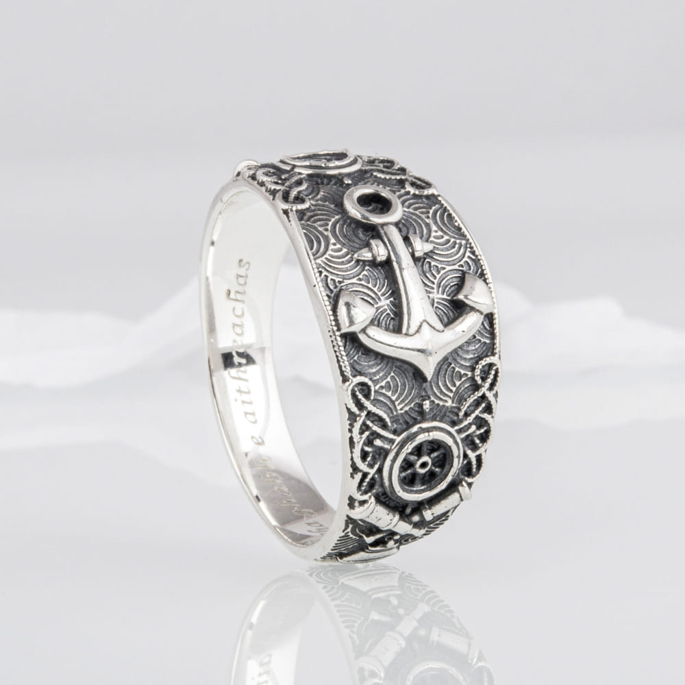 Handcrafted Nautical Ornament Anchor Ring - Sterling Silver