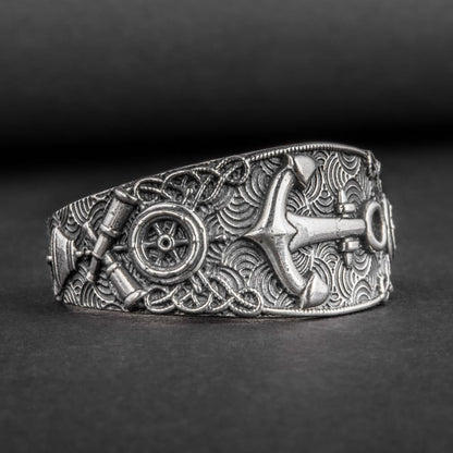 Handcrafted Nautical Ornament Anchor Ring - Sterling Silver