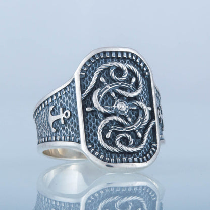 Handcrafted Ship's Wheel Knot Ring - Sterling Silver