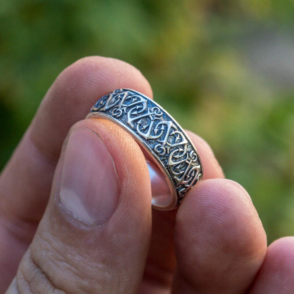 Handcrafted Anchor Pattern Ring - Sterling Silver
