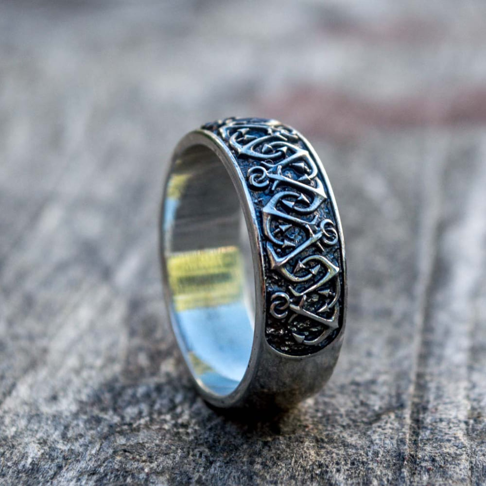 Handcrafted Anchor Pattern Ring - Sterling Silver