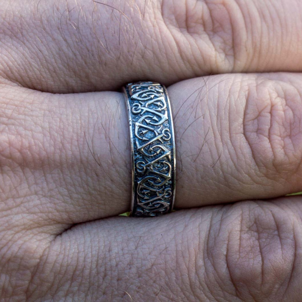 Handcrafted Anchor Pattern Ring - Sterling Silver