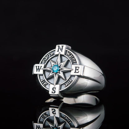 Handcrafted Elemental Compass Ring - Sterling Silver