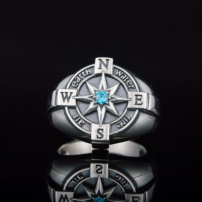 Handcrafted Elemental Compass Ring - Sterling Silver