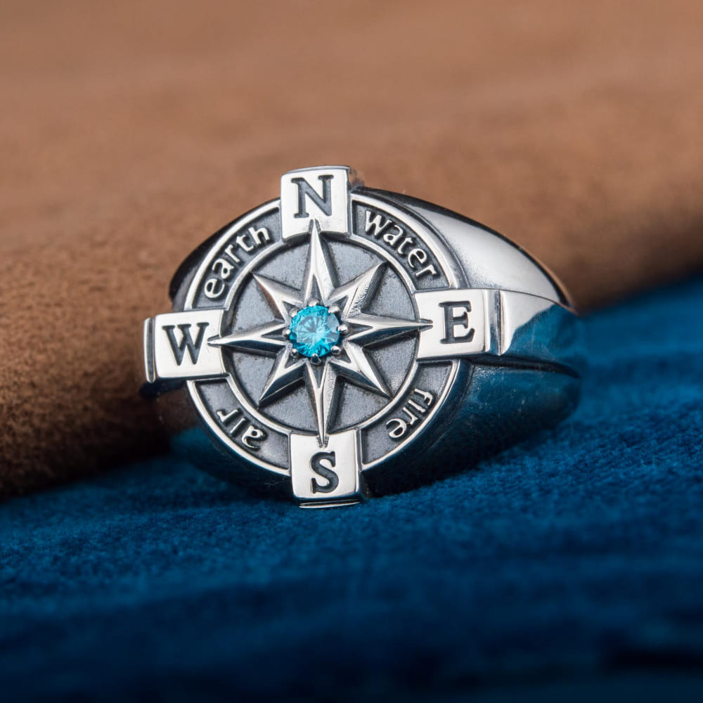 Handcrafted Elemental Compass Ring - Sterling Silver