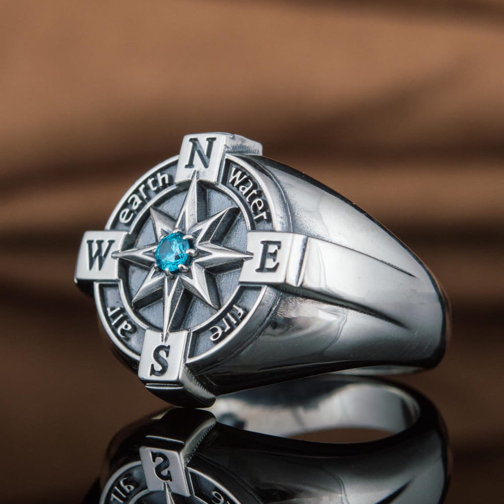 Handcrafted Elemental Compass Ring - Sterling Silver