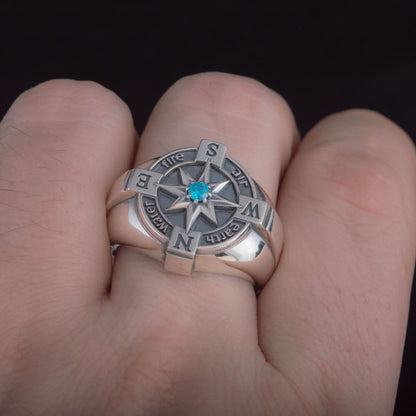 Handcrafted Elemental Compass Ring - Sterling Silver