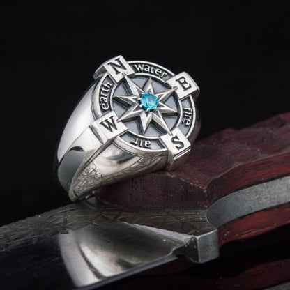 Handcrafted Elemental Compass Ring - Sterling Silver