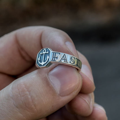 Handcrafted Hold Fast Anchor Ring - Sterling Silver
