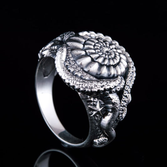 Handcrafted Deep Sea Nautilus Ring - Sterling Silver