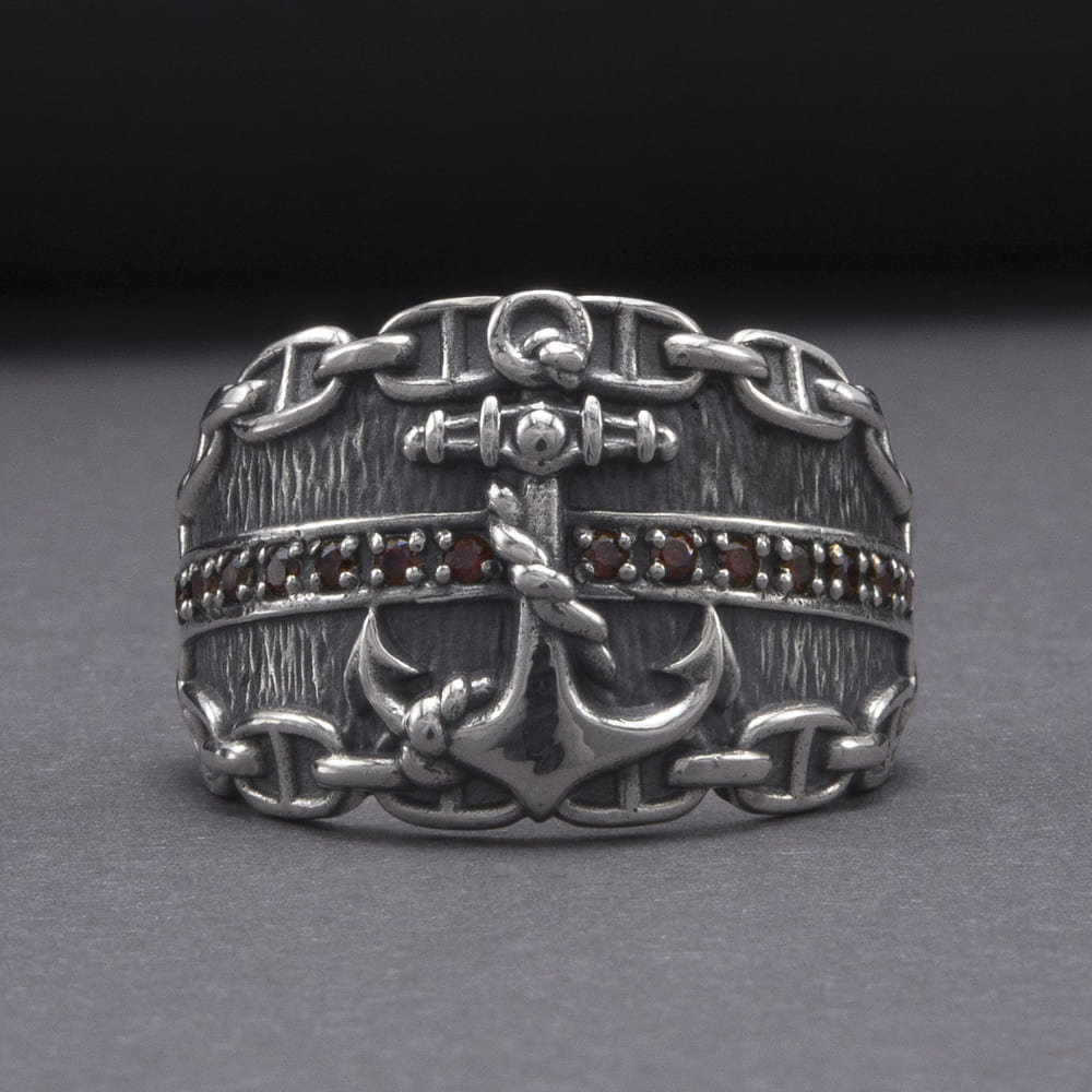 Handcrafted Lavish Anchor and Chain Ring - Sterling Silver