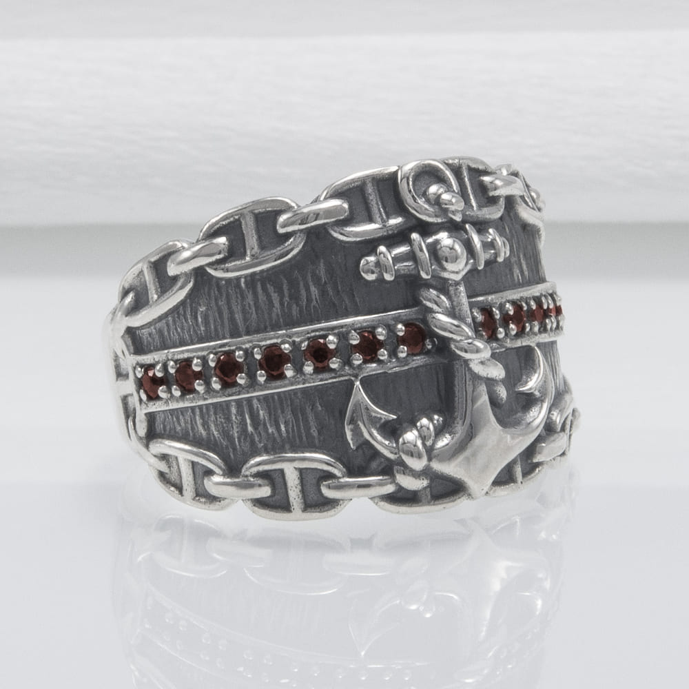 Handcrafted Lavish Anchor and Chain Ring - Sterling Silver