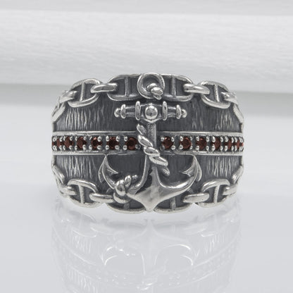 Handcrafted Lavish Anchor and Chain Ring - Sterling Silver
