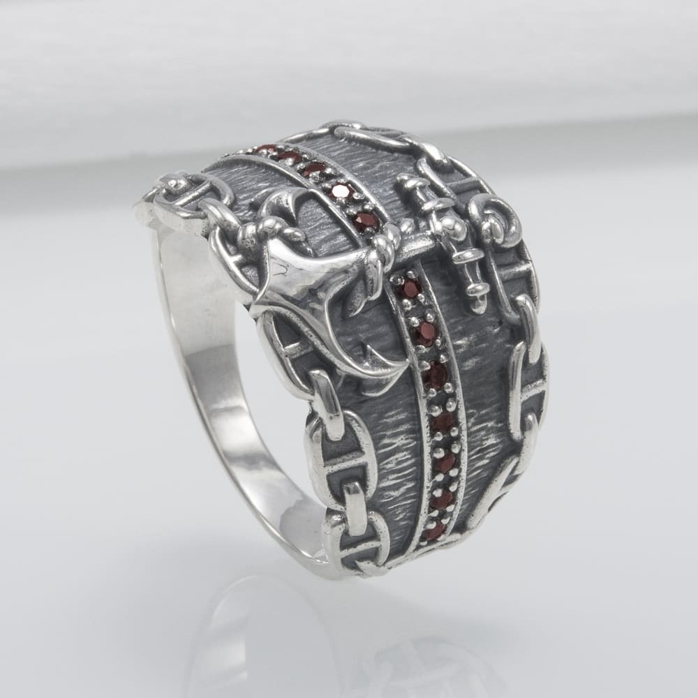 Handcrafted Lavish Anchor and Chain Ring - Sterling Silver