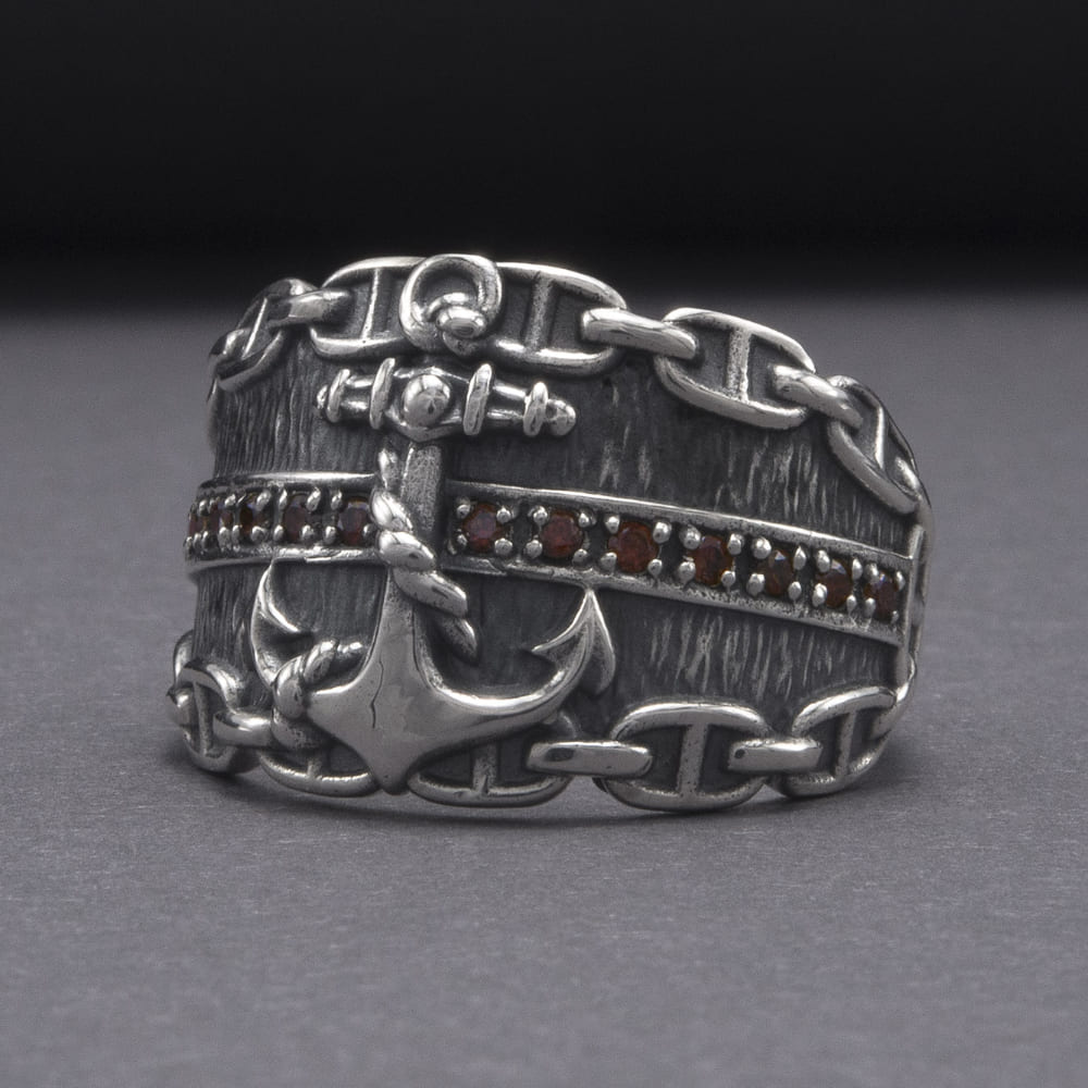 Handcrafted Lavish Anchor and Chain Ring - Sterling Silver