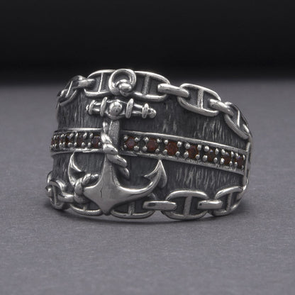 Handcrafted Lavish Anchor and Chain Ring - Sterling Silver