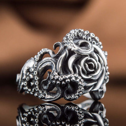 Handcrafted Eldritch Rose Ring - Sterling Silver