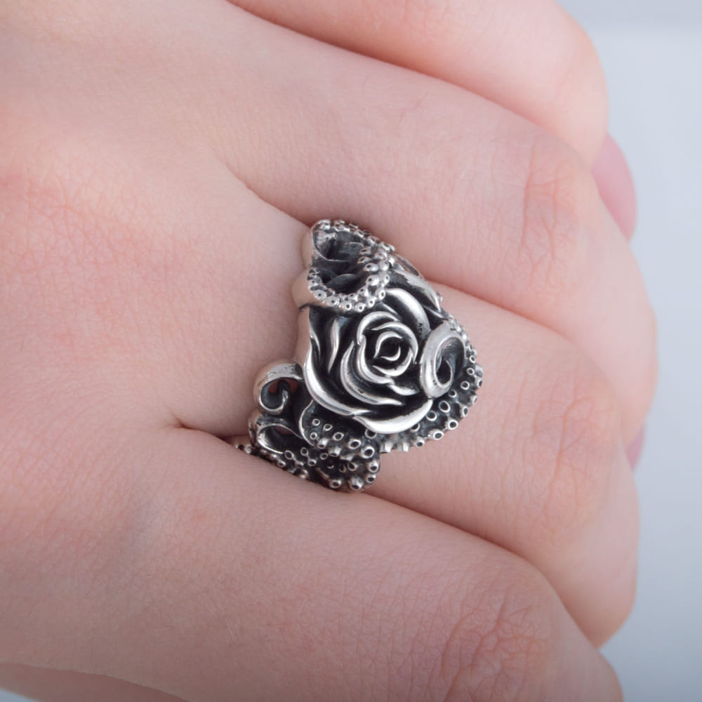 Handcrafted Eldritch Rose Ring - Sterling Silver