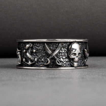 Handcrafted Pirate-Inspired Nautical Ring - Sterling Silver
