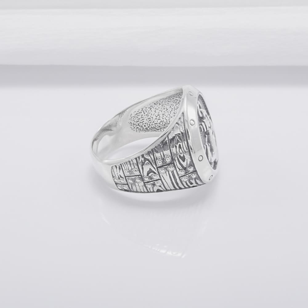 Handcrafted Anchor Crest Signet Ring - Sterling Silver