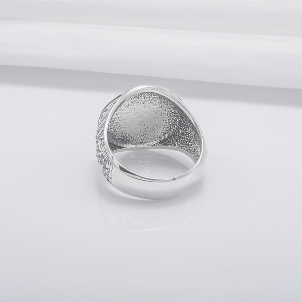 Handcrafted Anchor Crest Signet Ring - Sterling Silver