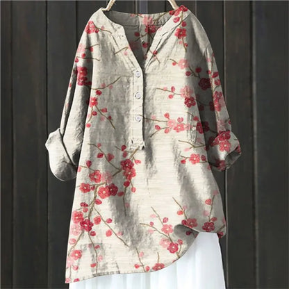 Woubina Blusa | Mujer Floral Button-Up Top de manga larga