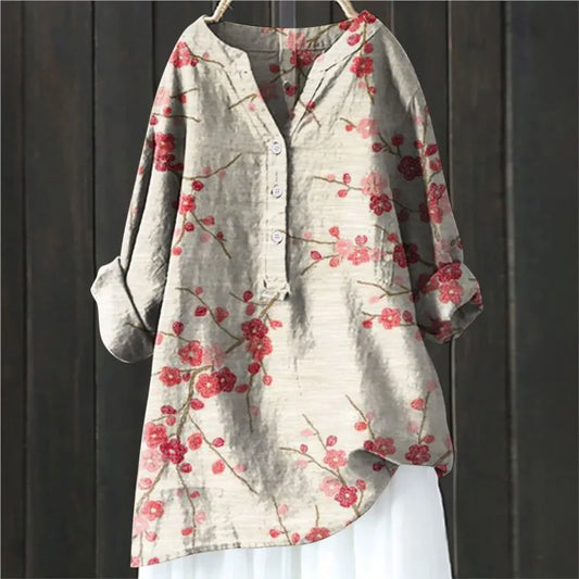Woubina Blusa | Mujer Floral Button-Up Top de manga larga