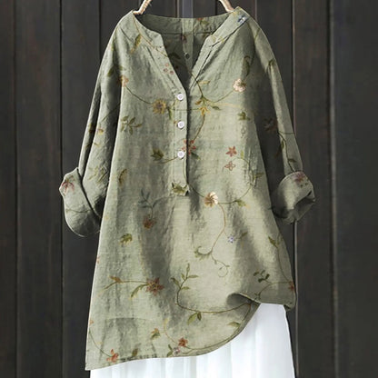 Woubina Blusa | Mujer Floral Button-Up Top de manga larga