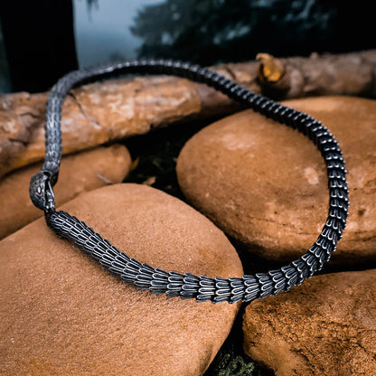 Rustic Jormungandr Serpent Necklace - Stainless Steel