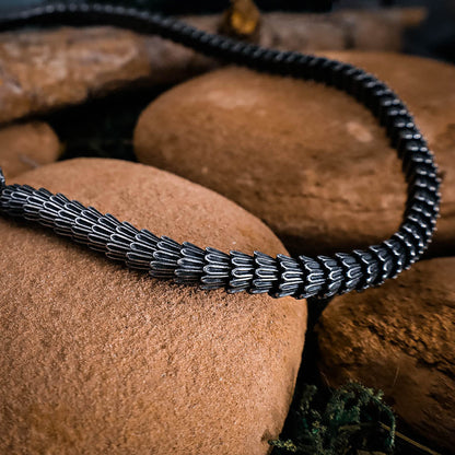 Rustic Jormungandr Serpent Necklace - Stainless Steel