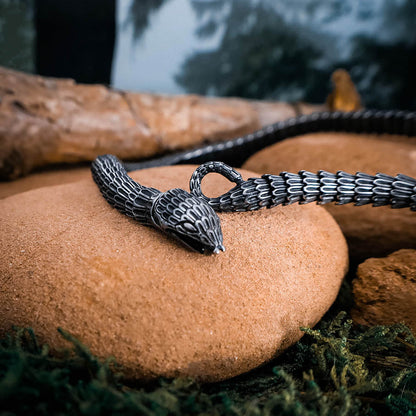 Rustic Jormungandr Serpent Necklace - Stainless Steel