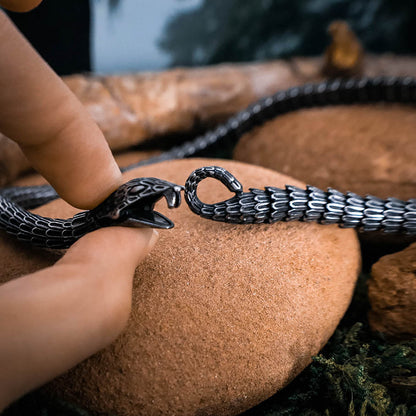 Rustic Jormungandr Serpent Necklace - Stainless Steel