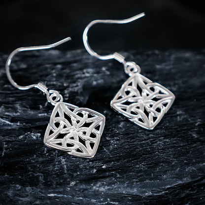 Celtic Intricate Knot Drop Earrings - Sterling Silver