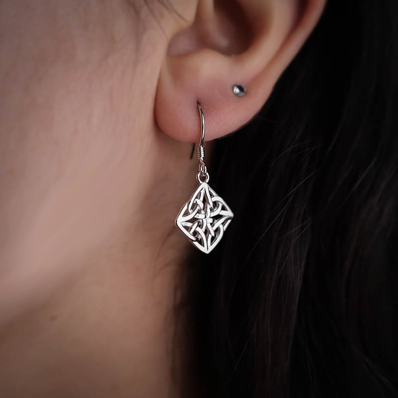Celtic Intricate Knot Drop Earrings - Sterling Silver