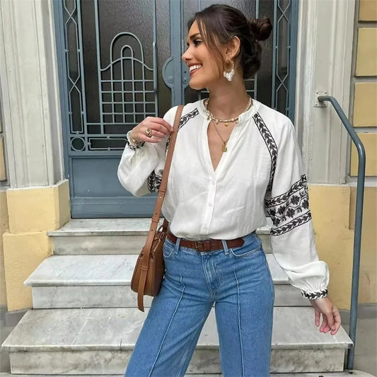 Blusa Willeke | Blusa bordada vintage de manga larga