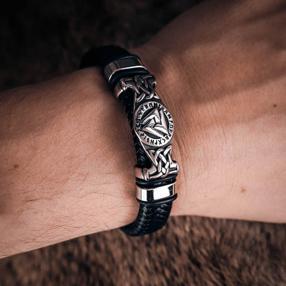 Valknut Rune Thick Leather Bracelet