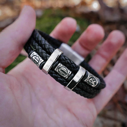 Tyr Bead Triple Band Leather Bracelet