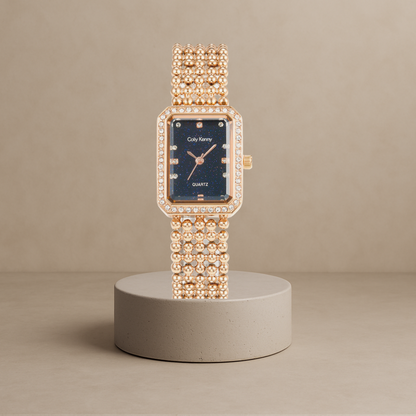 Women's luxury square watch with shell and starry sky