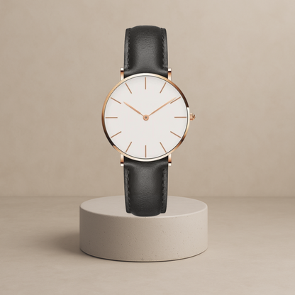 Diamira | Timeless minimalist round watch with leather strap