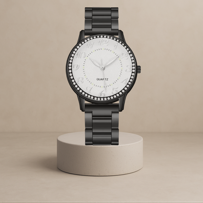 Eva | Women's quartz watch with round case and cubic zirconia