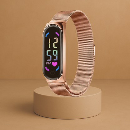 LED watch with magnetic strap for women