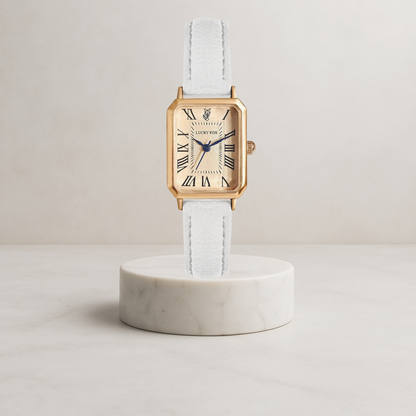 Florenza | Elegant women's watch with square gold case and leather strap