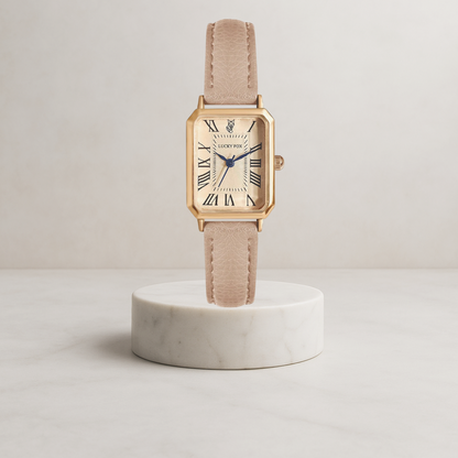 Florenza | Elegant women's watch with square gold case and leather strap