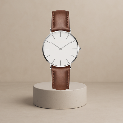 Diamira | Timeless minimalist round watch with leather strap