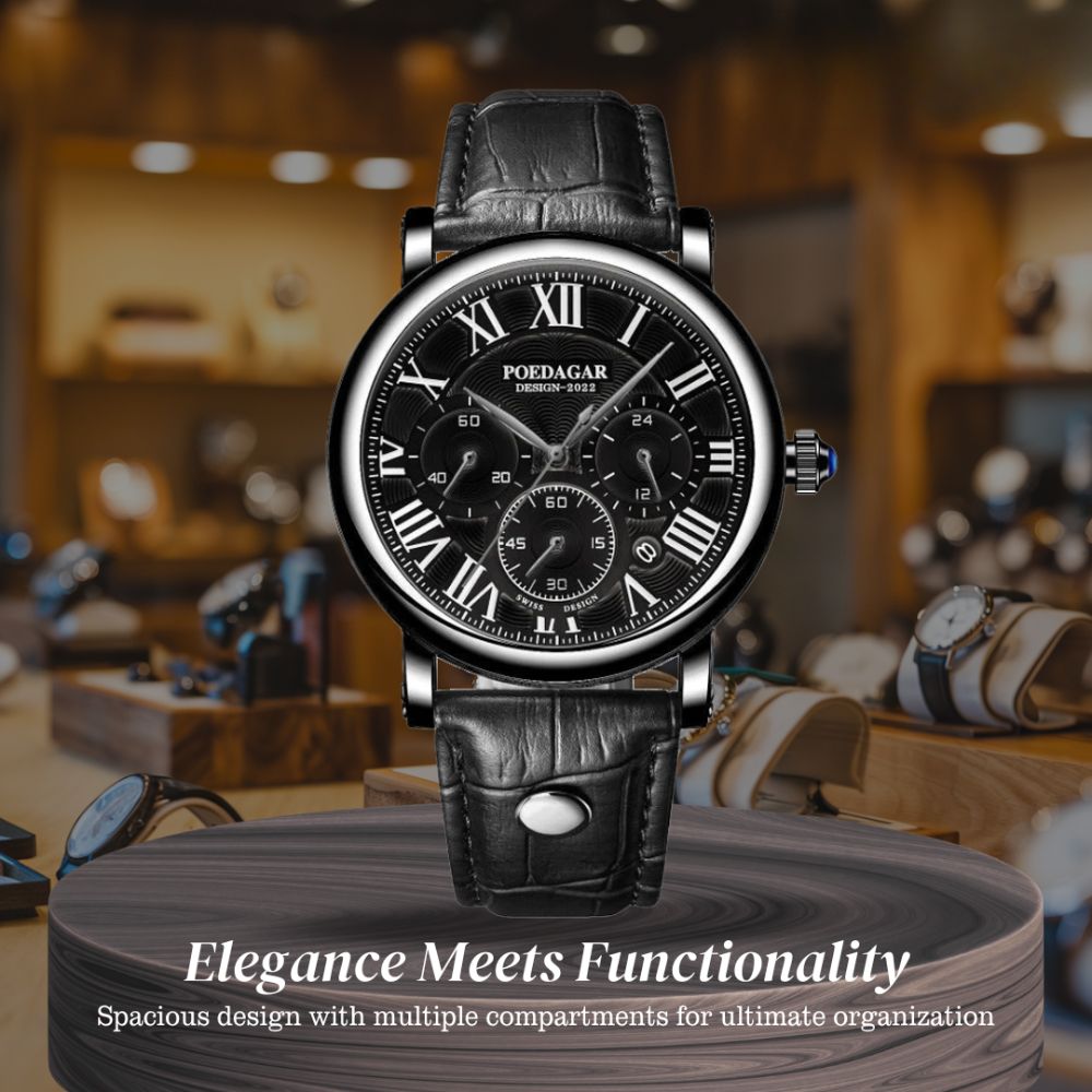 Lucas | Timed Precision Leather Chronograph Watch