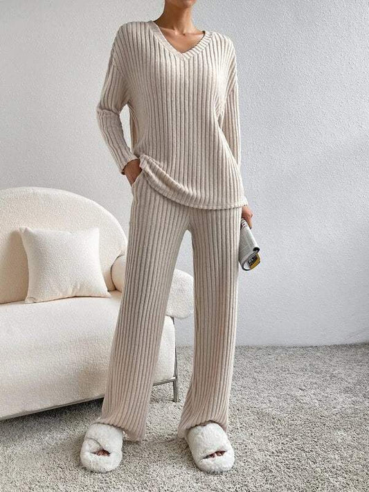 Conjunto de salón - Acanalado - Material suave, corte holgado - Perfecto para el hogar